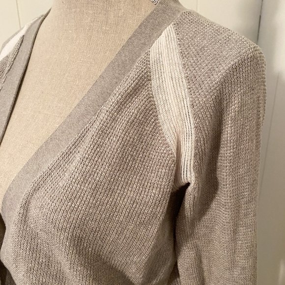 ATM Gray & White Waffle Knit Raglan Sleeve Button-Down Schoolboy Cardigan Size S - Picture 8 of 10